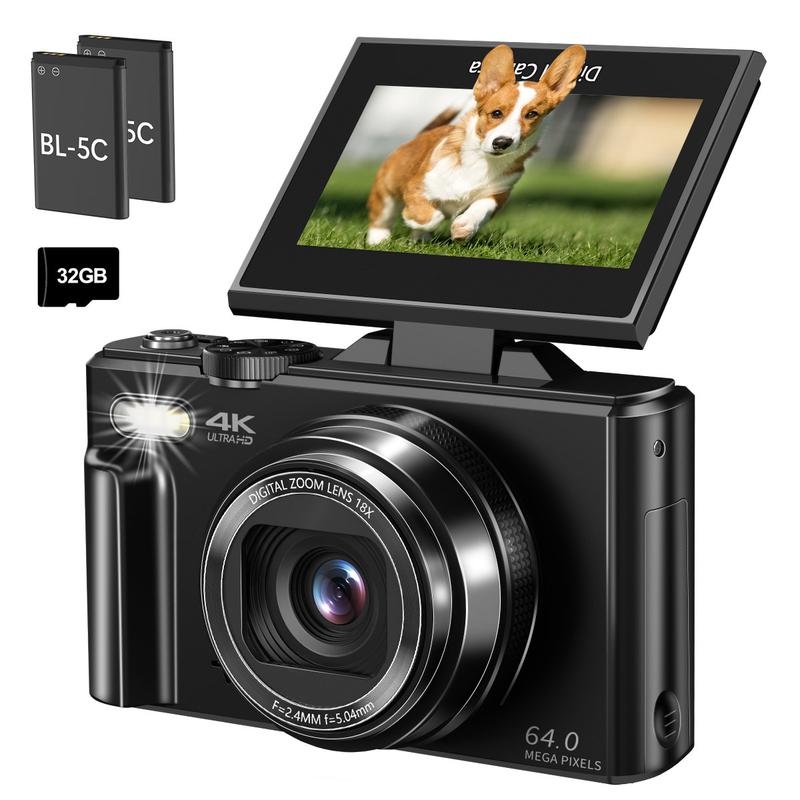 64MP 4K Travel Camera  Flip Screen & WiFi Sharing