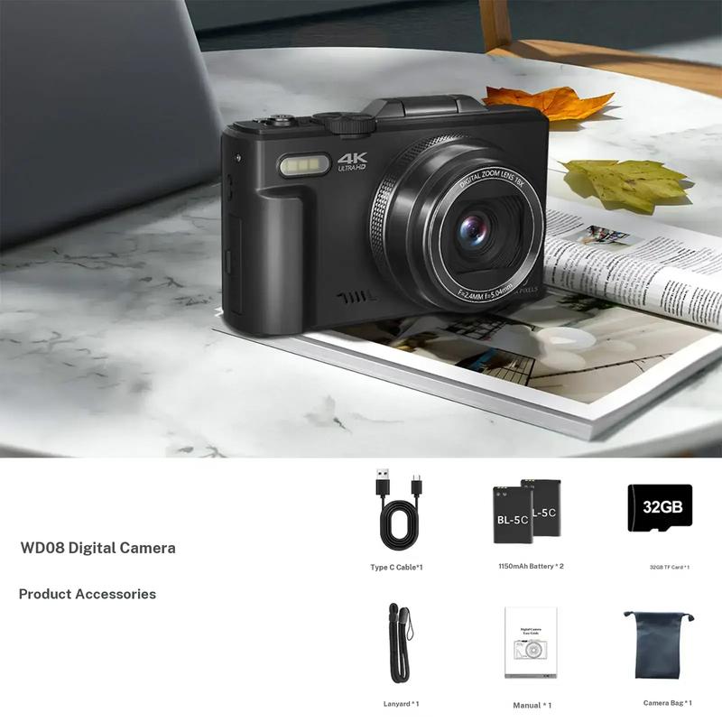 64MP 4K Travel Camera  Flip Screen & WiFi Sharing