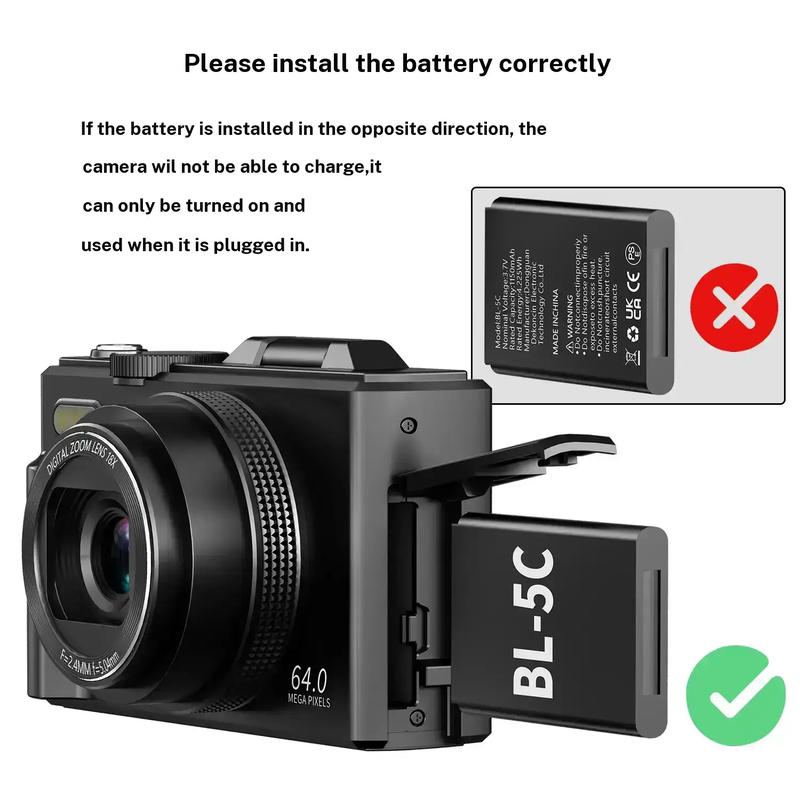 64MP 4K Travel Camera  Flip Screen & WiFi Sharing