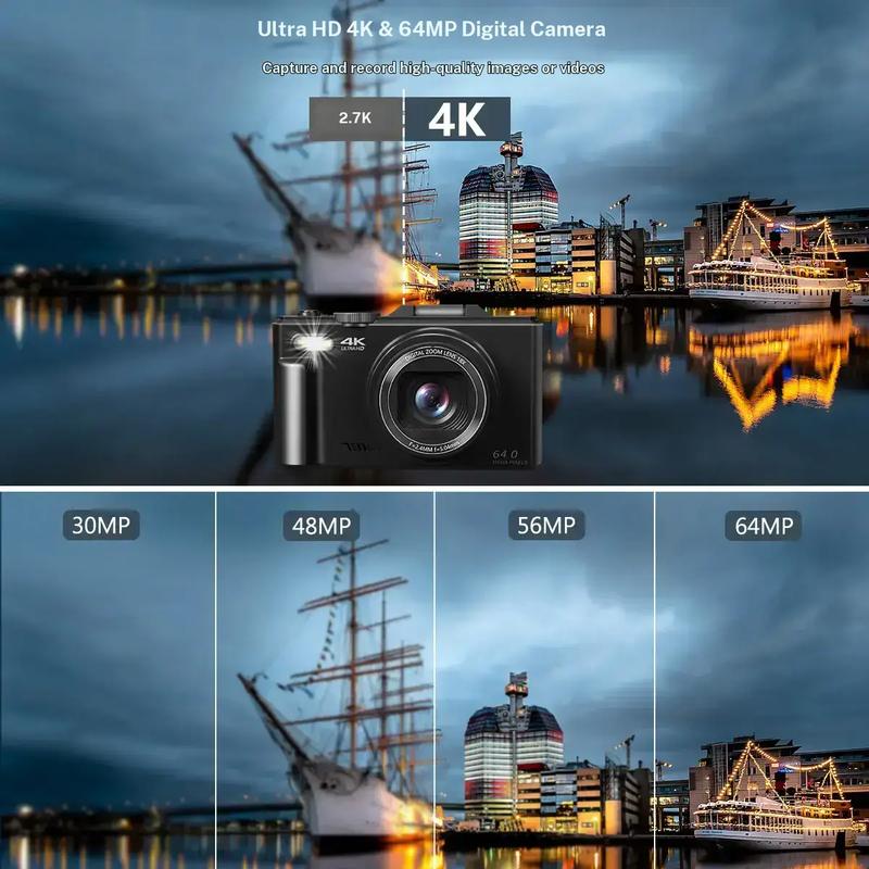 64MP 4K Travel Camera  Flip Screen & WiFi Sharing