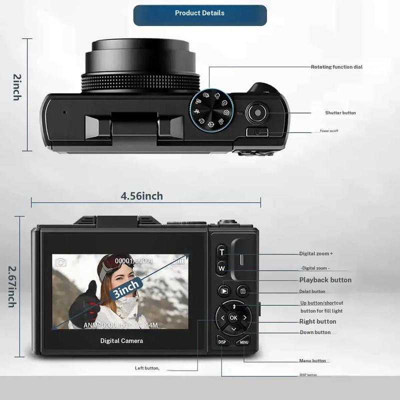 64MP 4K Travel Camera  Flip Screen & WiFi Sharing