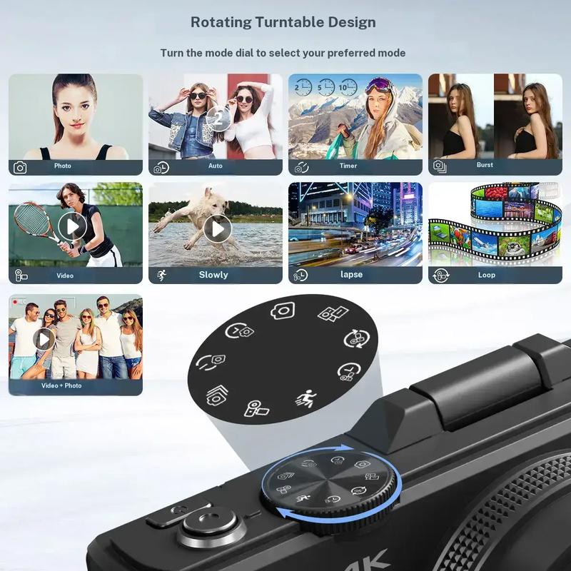 64MP 4K Travel Camera  Flip Screen & WiFi Sharing