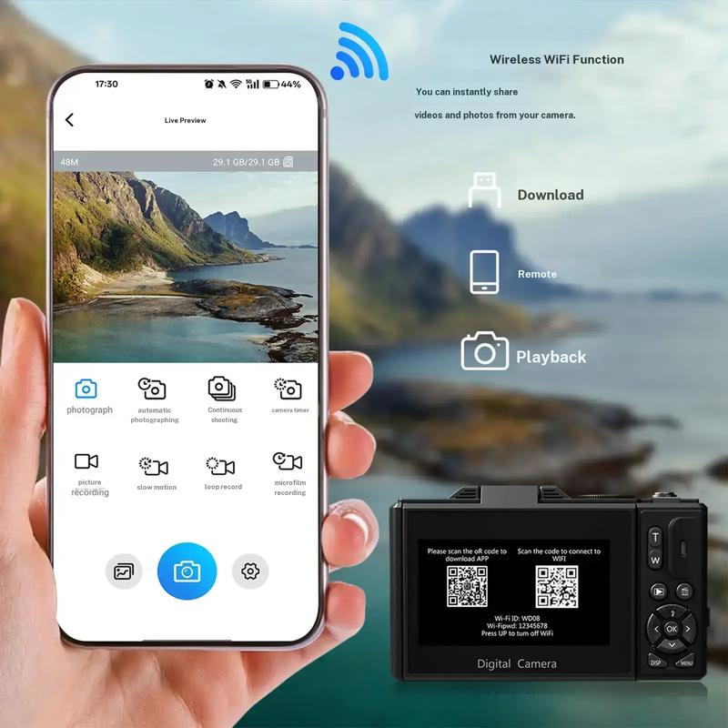 64MP 4K Travel Camera  Flip Screen & WiFi Sharing
