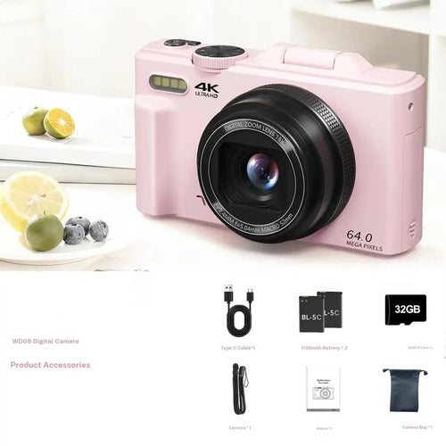 64MP 4K Travel Camera  Flip Screen & WiFi Sharing